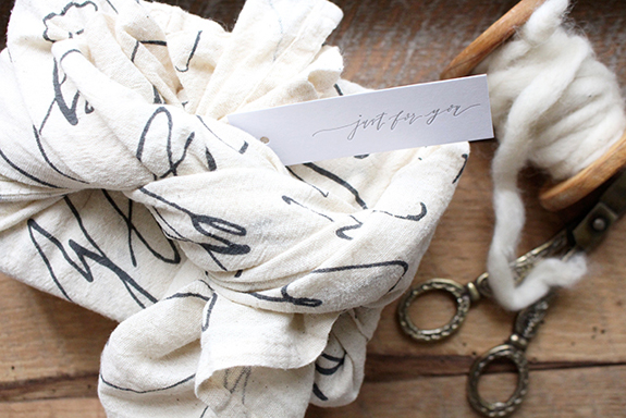 calligraphy-fabric-wrap-the-hive-studio via besotted blog